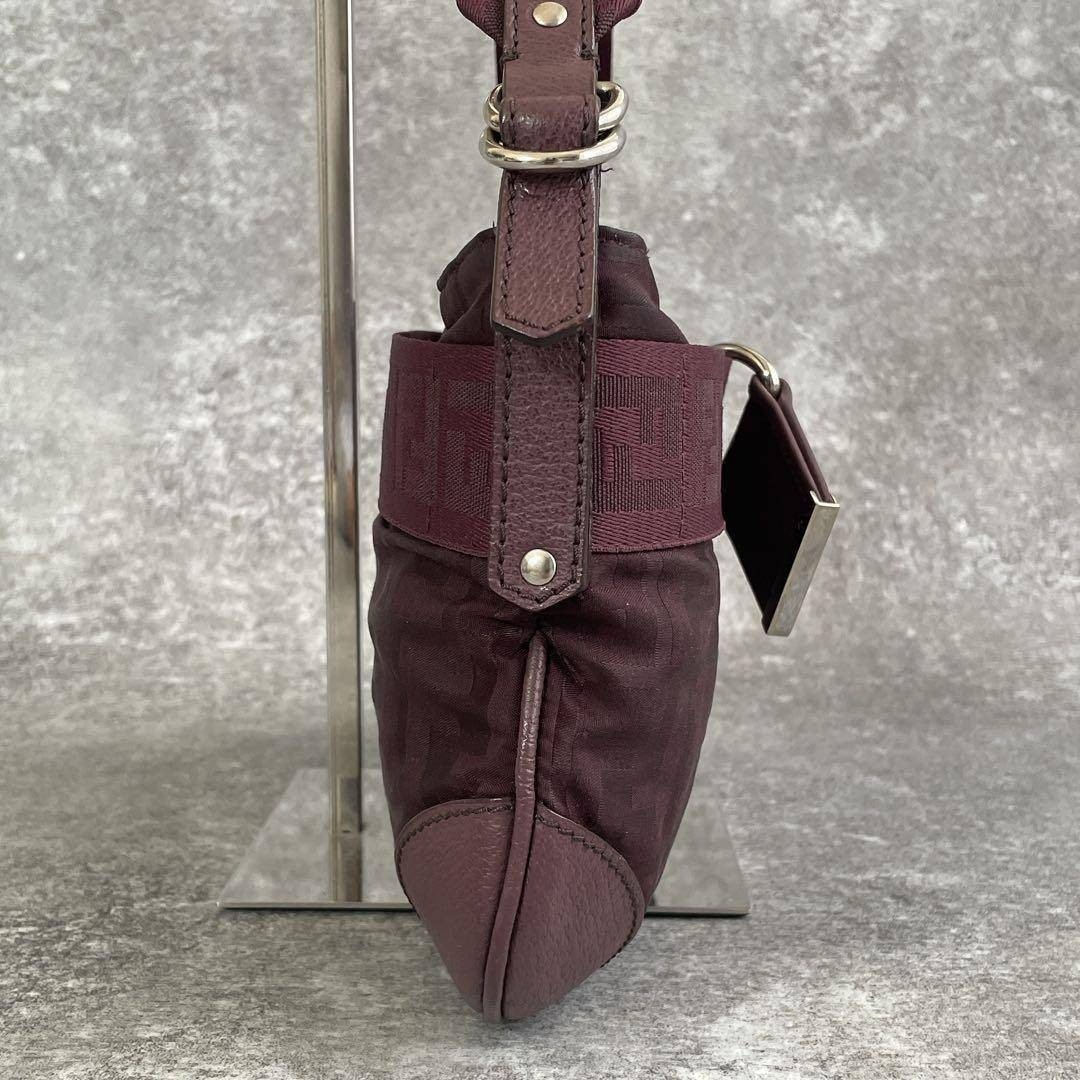 FENDI Zucca Mamma Bucket Shoulder Handbag Bordeaux Size: W:11.4 × H: 6.5 in.