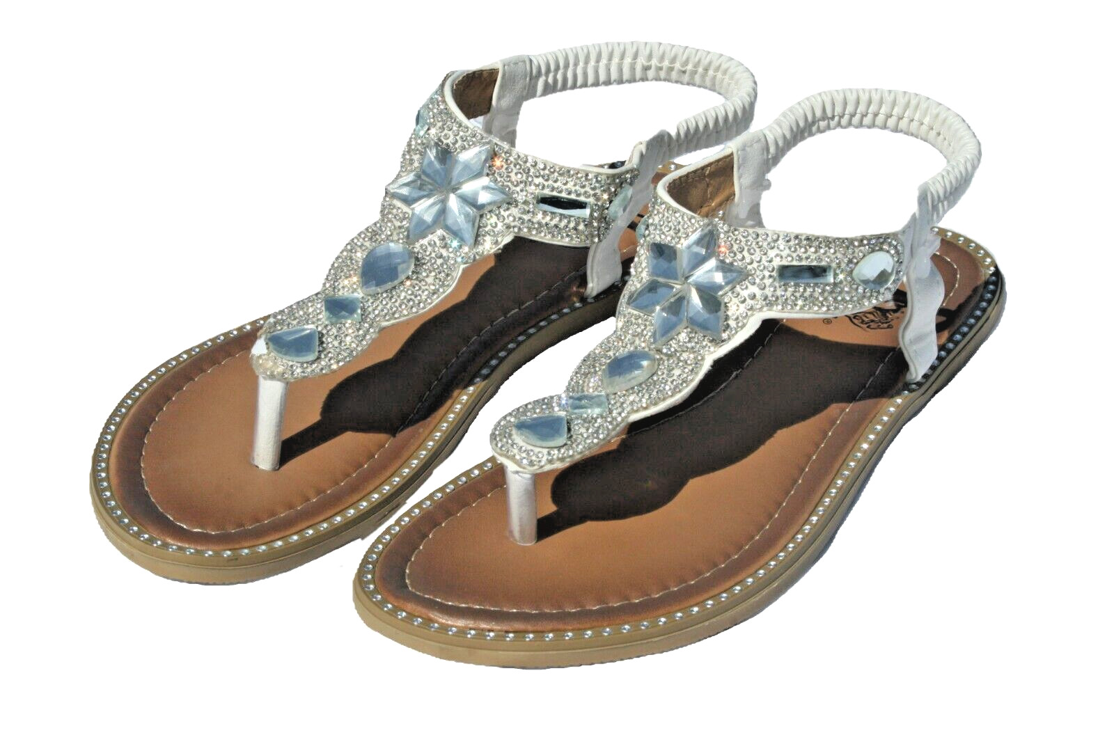 Women’s Rhinestone Upper Sandals Choice of Color Rose or White 6 7 8 9 10 11