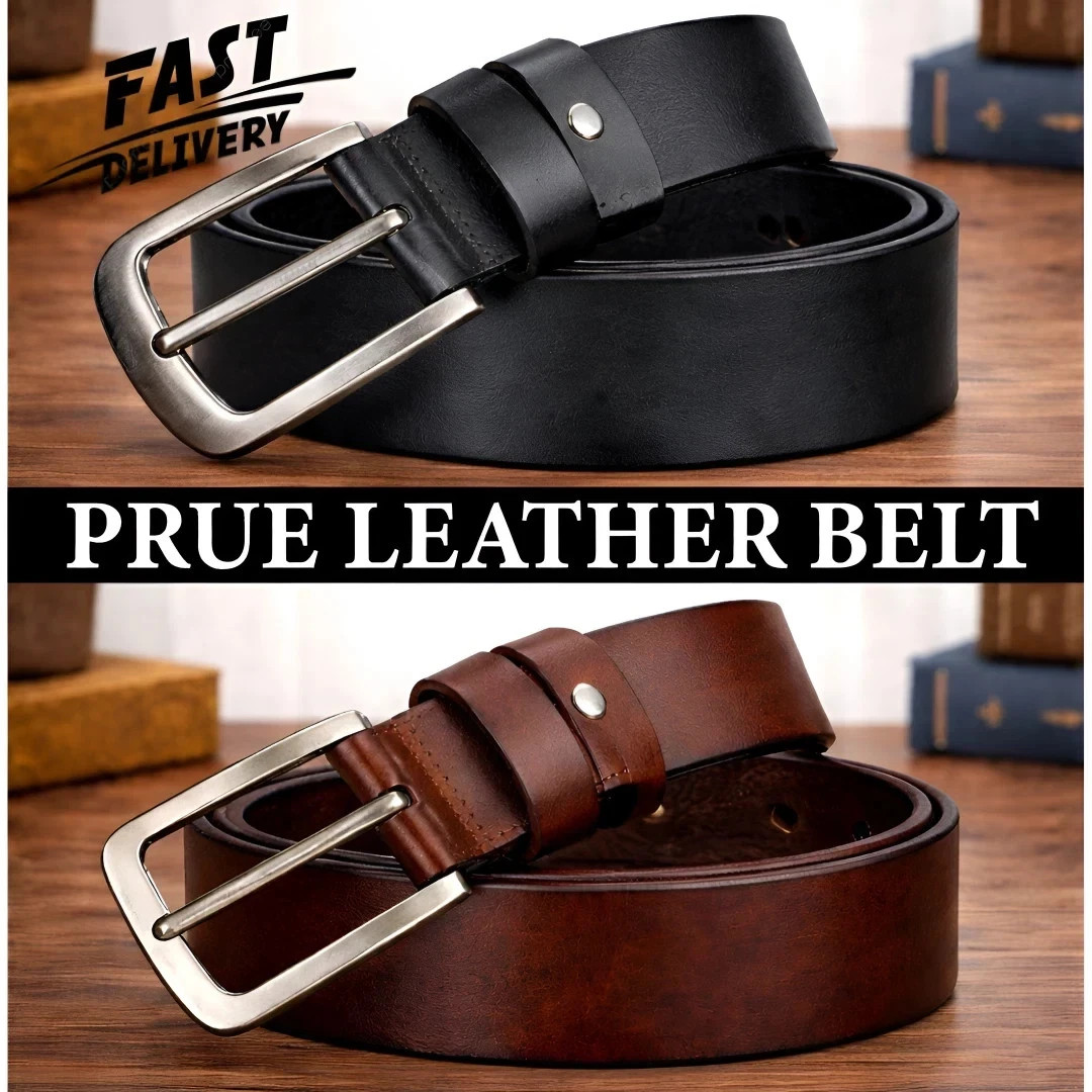 Mens Genuine Leather Belt Belts Real New Buckle For Trouser Jeans Black Brown