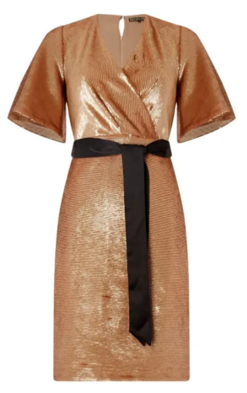 Biba Rose Gold Sequin Wrap Bodice Belted Occasion Wear Dress 18 Cruise Holiday