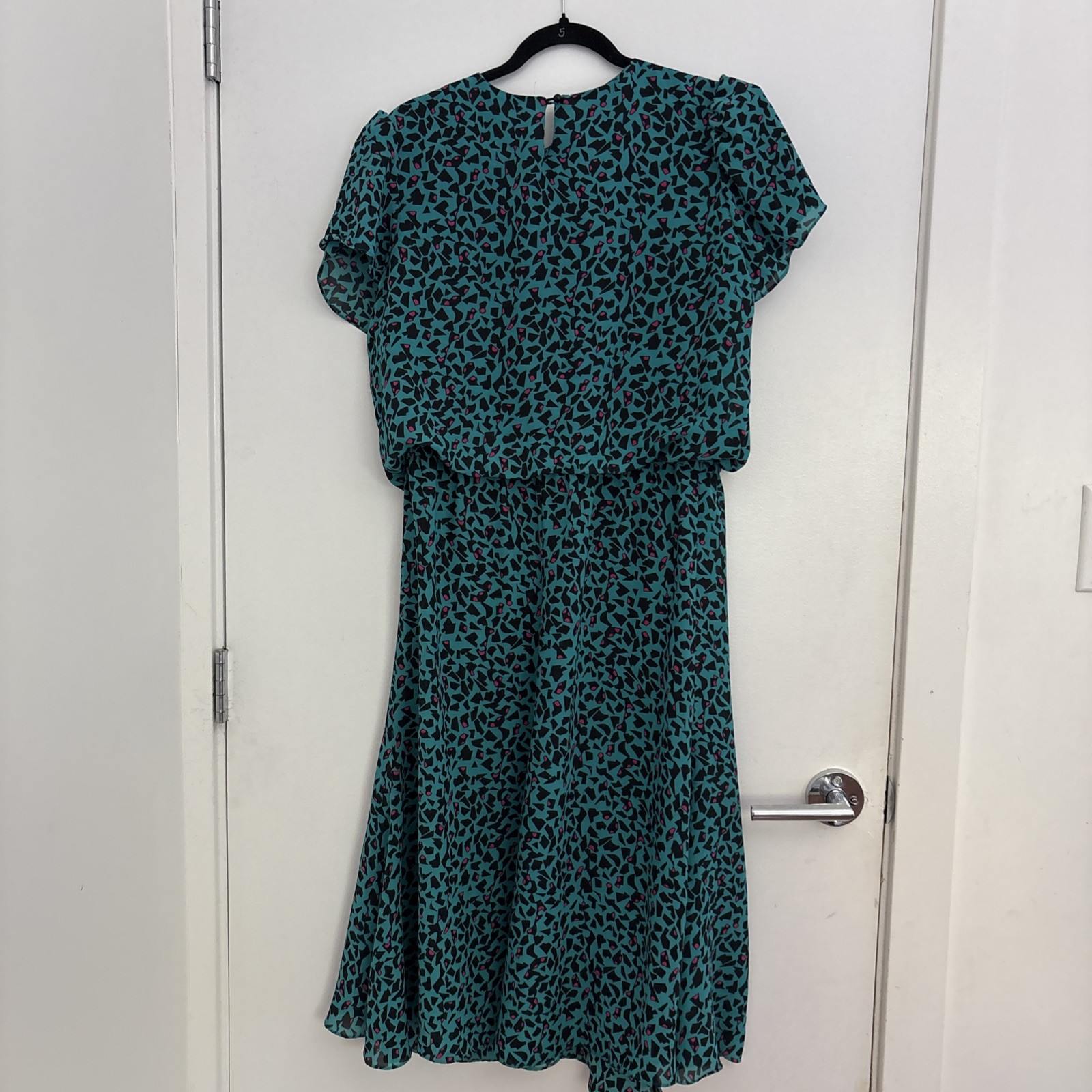 Vtg 80s 90s Teal Abstract Secretary Dress – 12