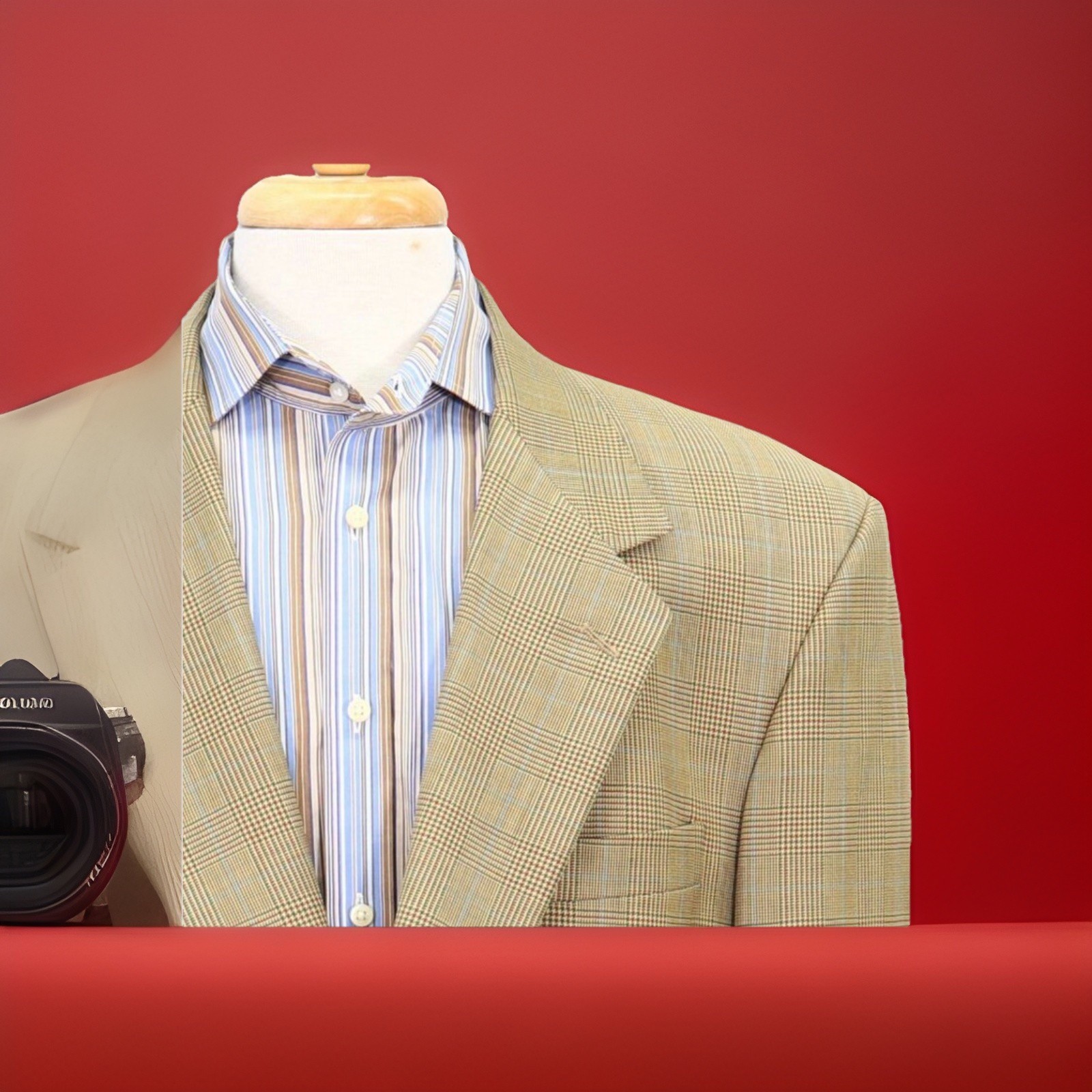 Bill Blass Men’s 46R Beige Wool Tweed Check Sport Coat Blazer Fully Lined