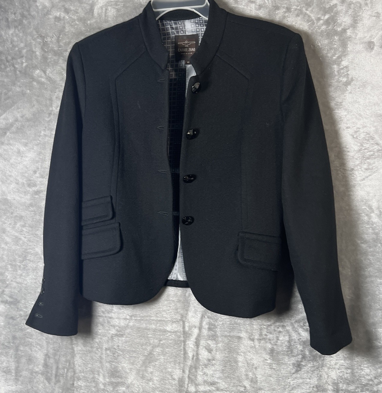 Carmel Zhao Women’s Jacket Size 10 Black No Pockets 90% Wool 10% Cashmere
