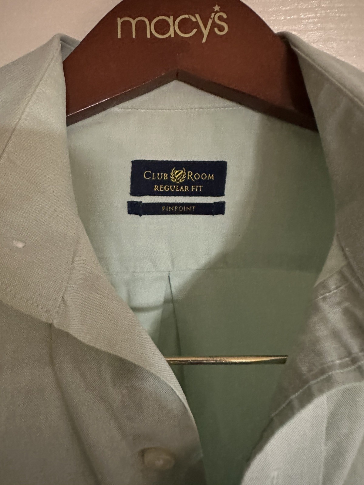 Club Room Mens Mint Green Pinpoint Regular Fit Traveler Dress Shirt Size 17.5