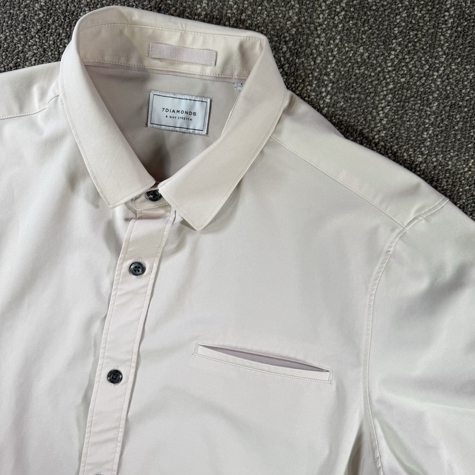7 Diamonds Grant Woven Shirt Mens Large Beige 4-Way Stretch Performance Tech