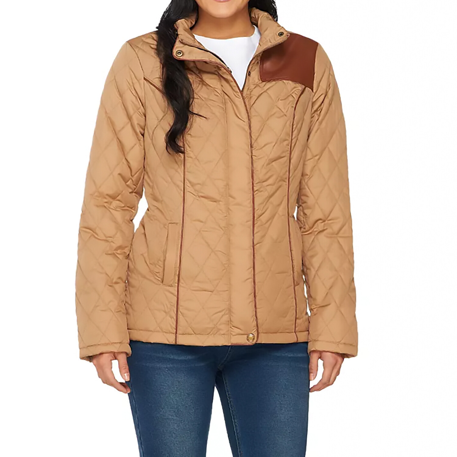 DENNIS BASSO Size S Water Resistant Quilted Jacket with Zip Out Hood COGNAC