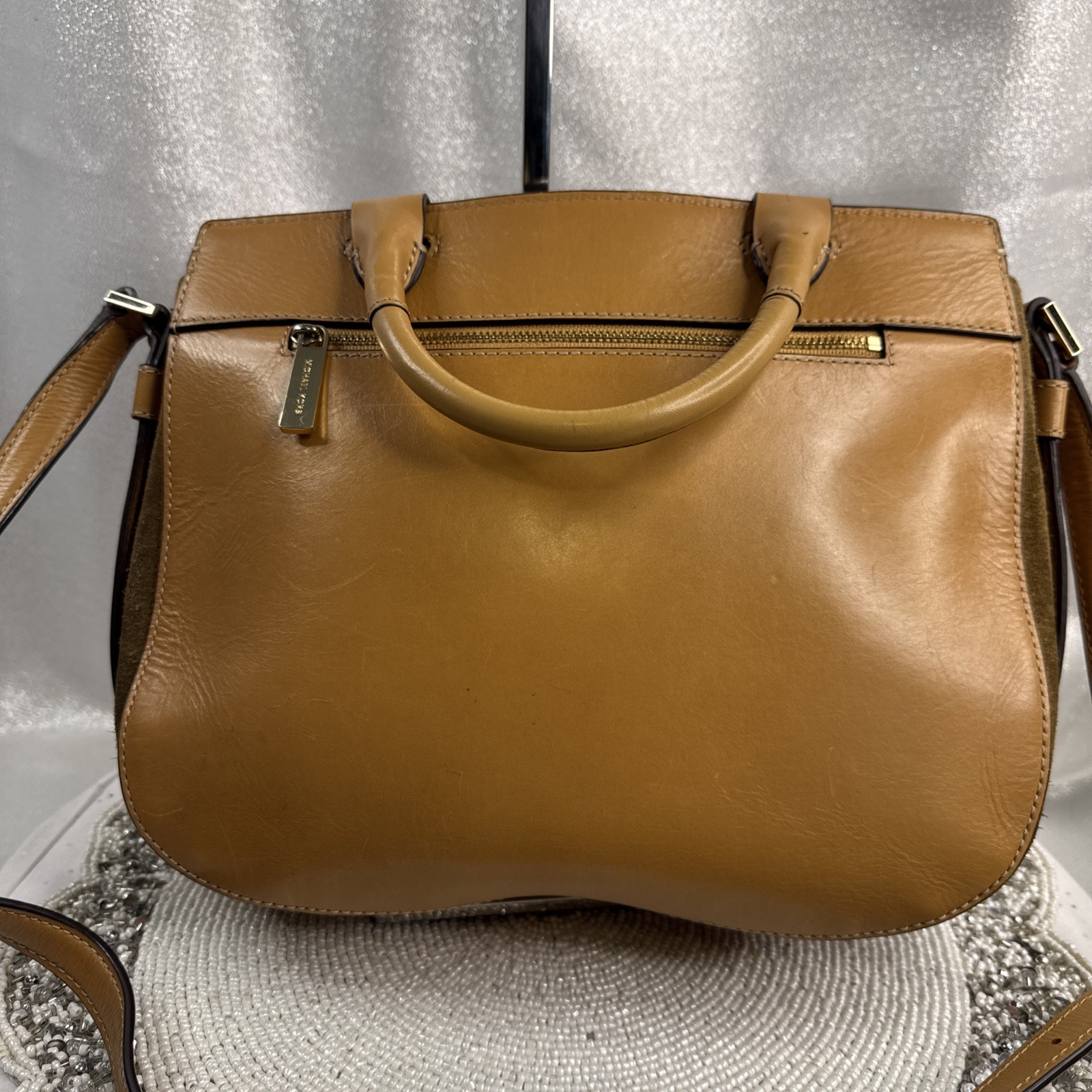 Michael Kors Tommy Suede Leather Vintage Messenger Bag Crossbody