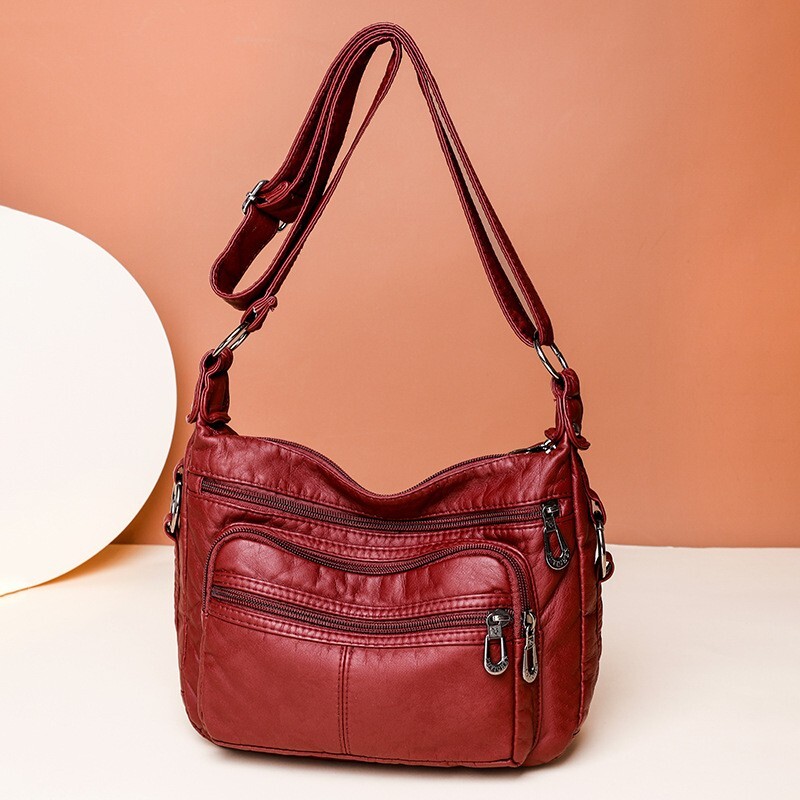 Women’s Leather Organizer Purse Shoulder Bag Multiple Pockets Cross Body Handbag