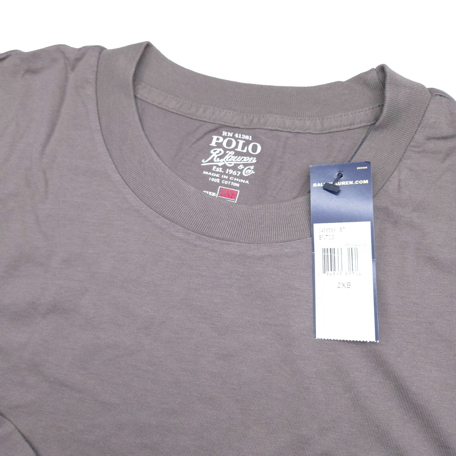 POLO RALPH LAUREN CREW T-SHIRT -2XB BIG XXL GRAY SMOOTH LONG SLEEVE POCKET -PONY