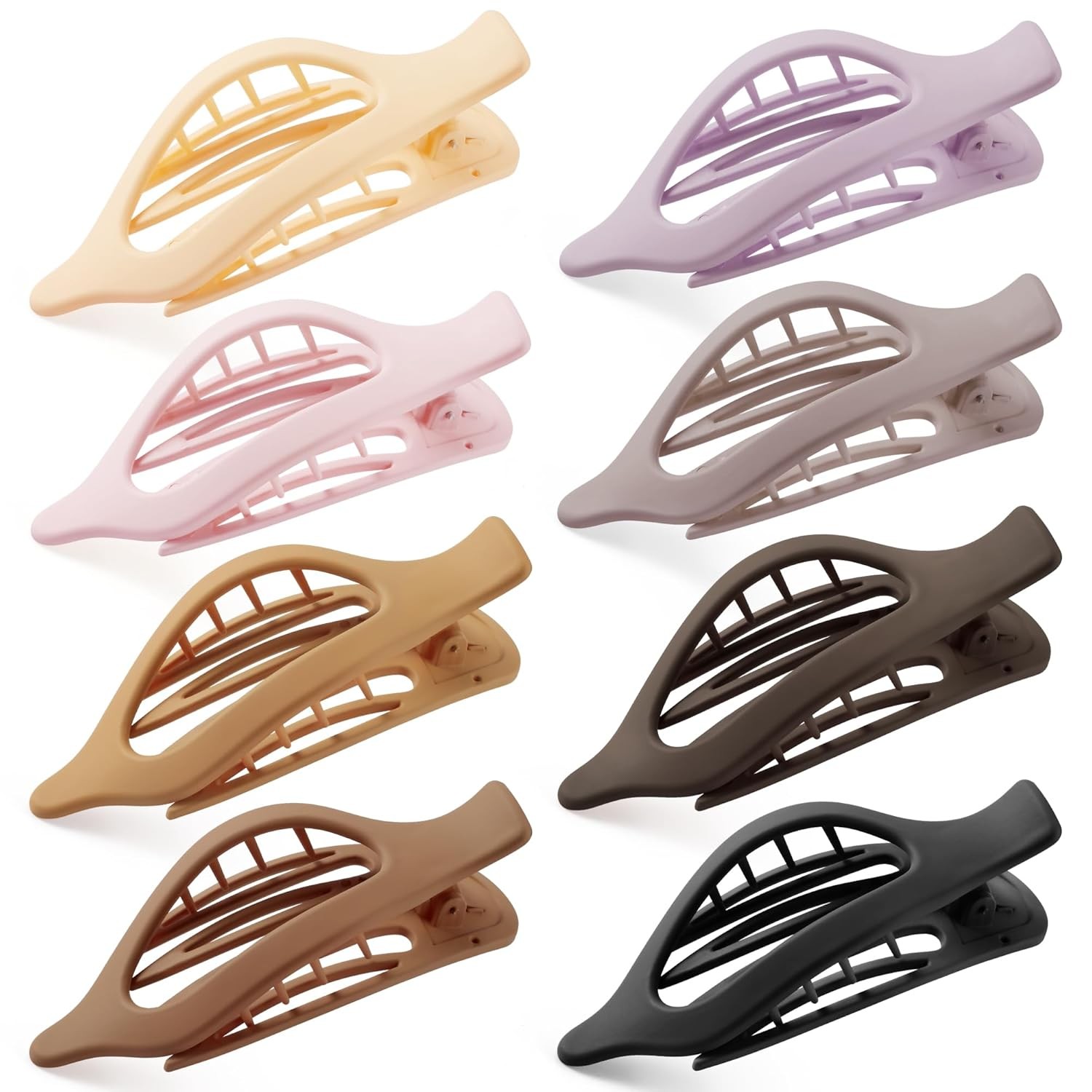 Flat Hair Clips for Women, 8 Black, Grey,Khaki, White, Brown, Purple, Pink