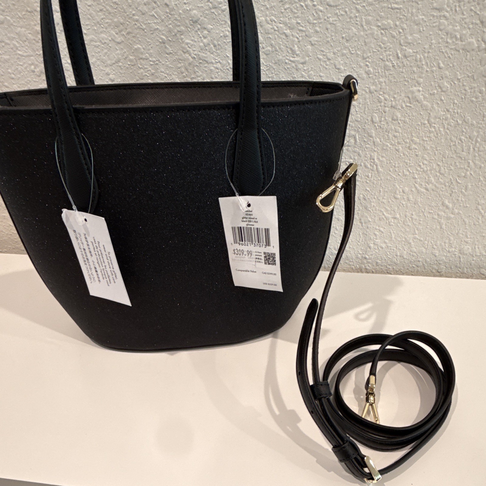 kate spade new york Black Glitter Small Satchel Top Handle Zip Detachable Strap