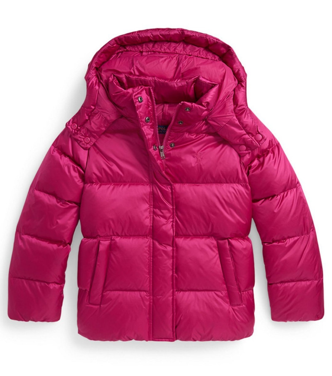 Polo Ralph Lauren Big Girls Metallic Down Hooded Outerwear Coat Jacket Pink $185
