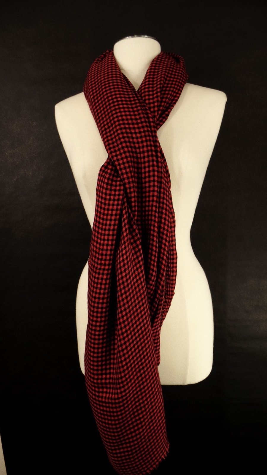 Faliero Sarti Scarf Black Red Check 78 inches by 60 inches