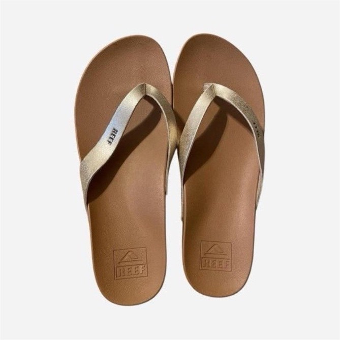Reef Women’s Gold Flip Flop Sandals Size 8 Faux Leather Comfort Slip-On NIB