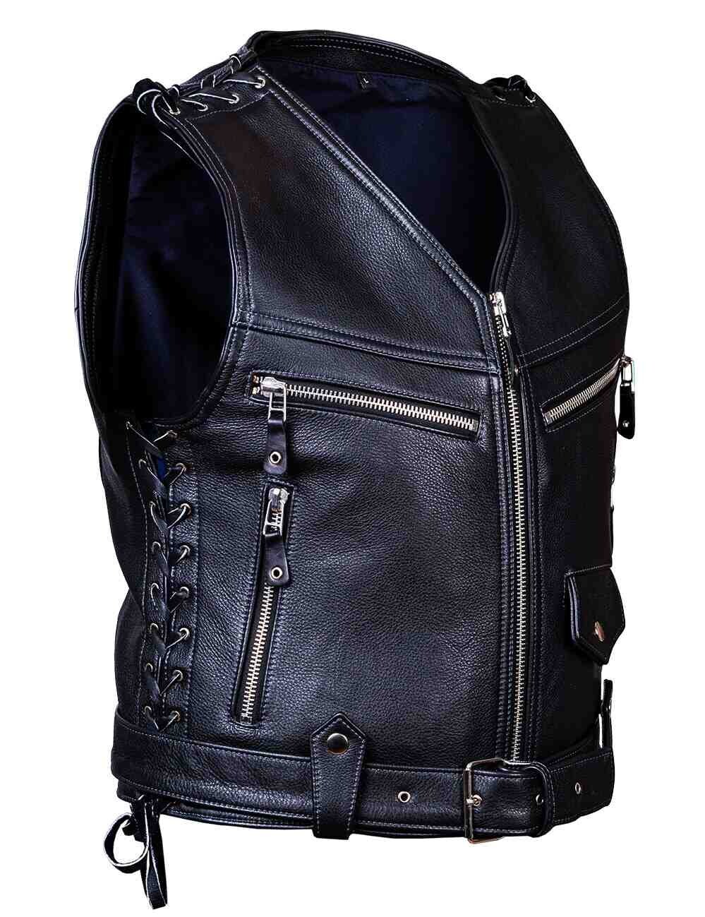 Rock Leather Biker Vest black Art