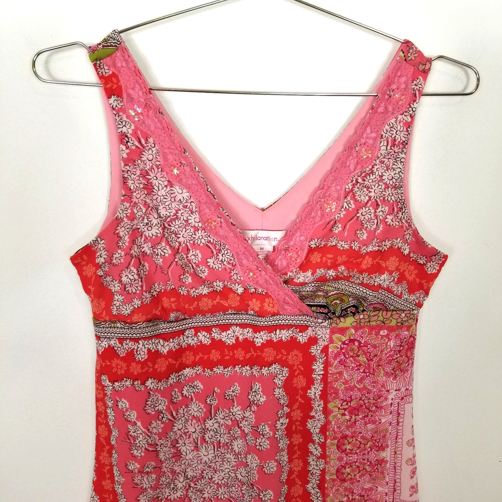 Xhilaration Women Mosaic Print Boho Mini Sundress Sz M Pink Babydoll Y2K