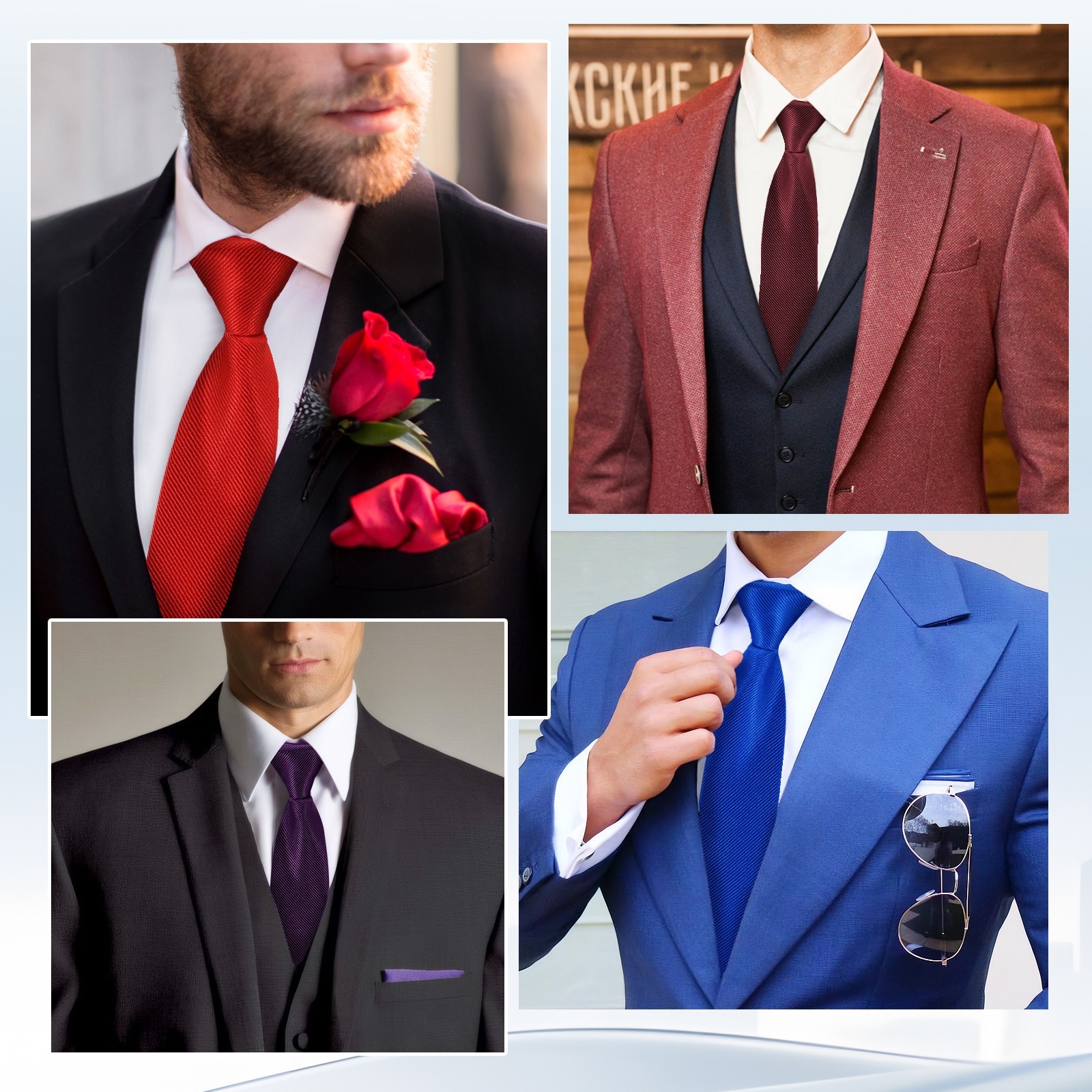 8PCS Men’s Neck Tie Gift Set Solid Colour Business Wedding Formal Neckties