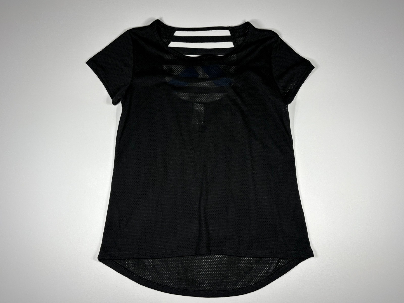 Athletic Works T Shirt Women L Black Mesh Cap Sleeve Strappy Back Active Gym