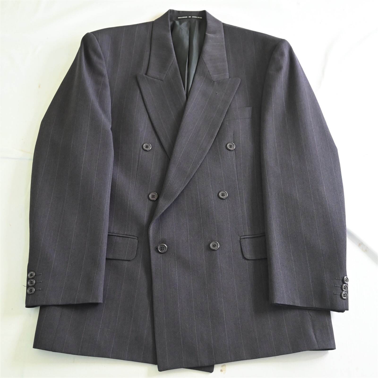 Alexandrew 40R Purple Chalk Stripe Trevira Wool Double Breasted Sport Coat