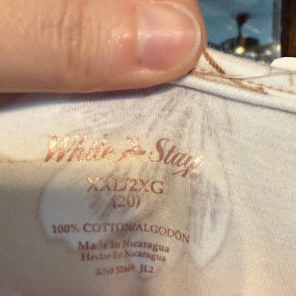 White Stag Womens XXL 20 Floral Long Sleeve Top Tan Beige Cotton Scoop Neck