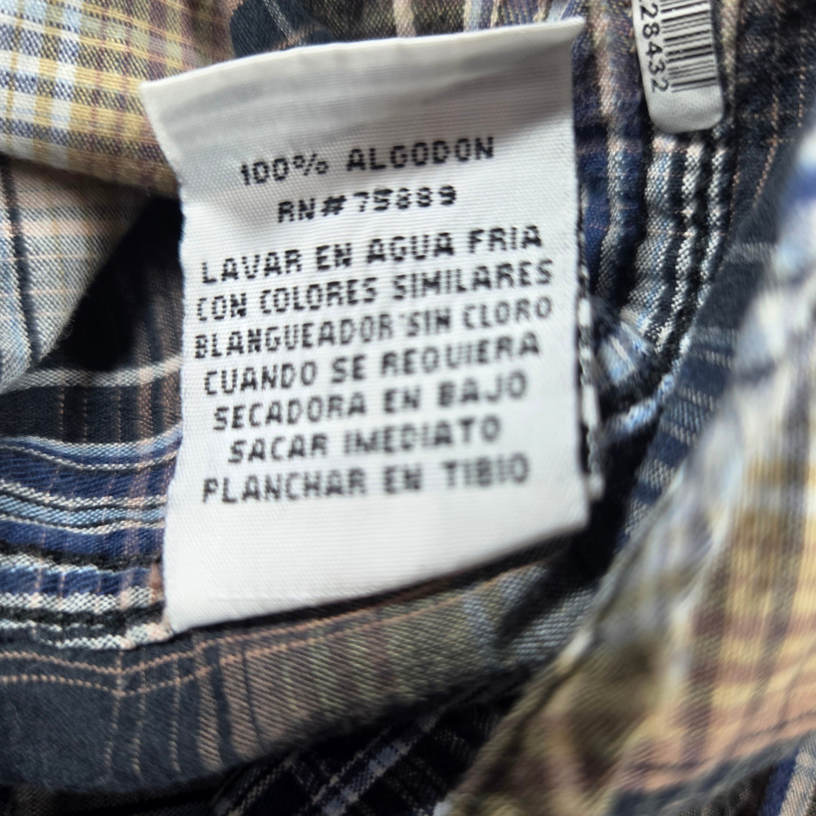 BKE Slim Fit Mens Western Snap Shirt XL Plaid Distressed Embroidered Blue Tan