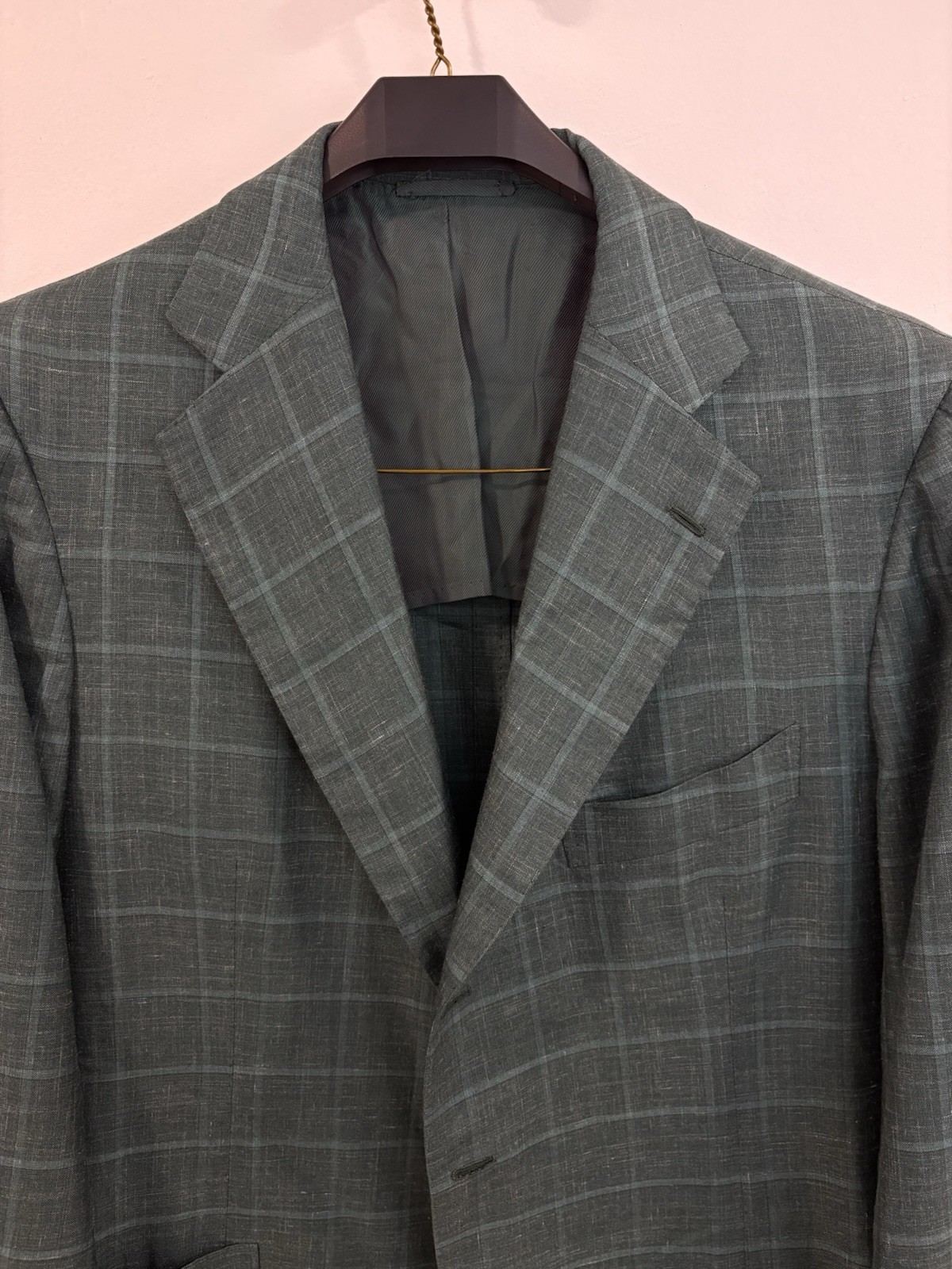 Cesare Attolini Napoli Blazer 46R 56 Green Plaid Cashmere Silk Linen Italy