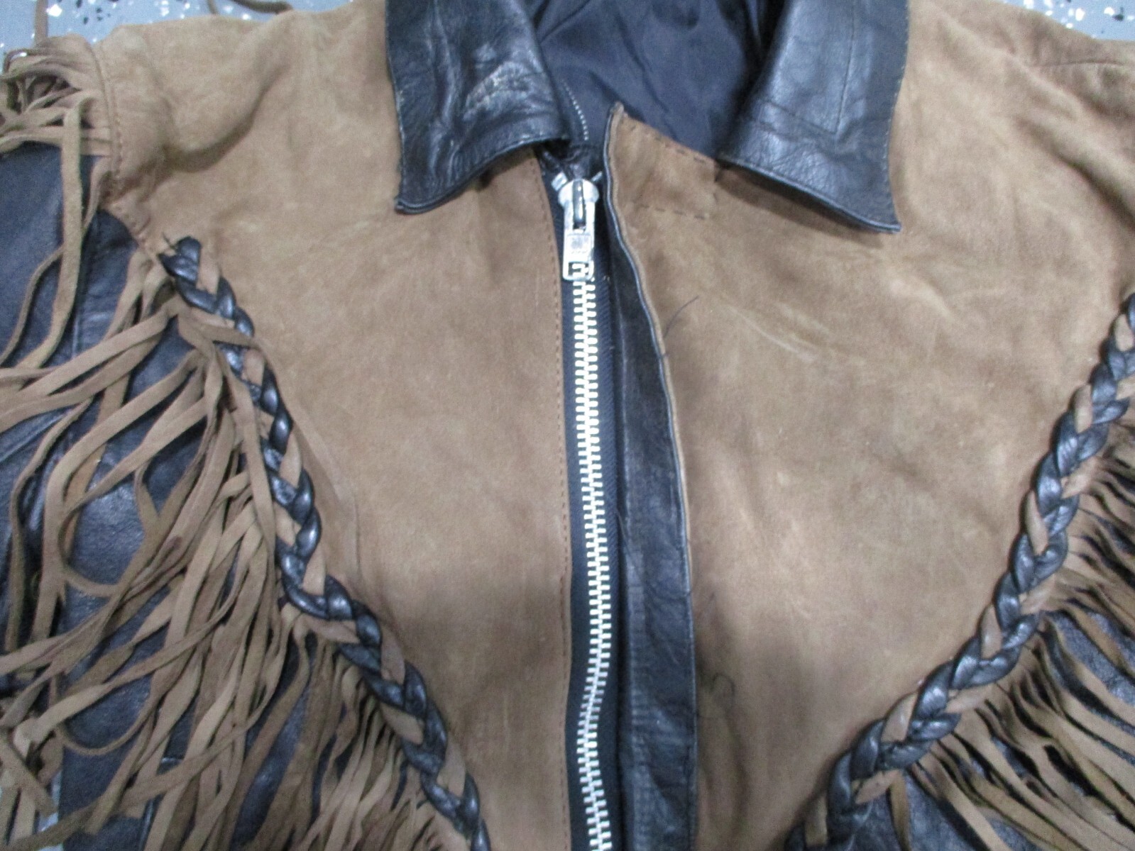 Distressed Fringe Leather Jacket FMC! Black Size Small/Medium Biker Men / Women