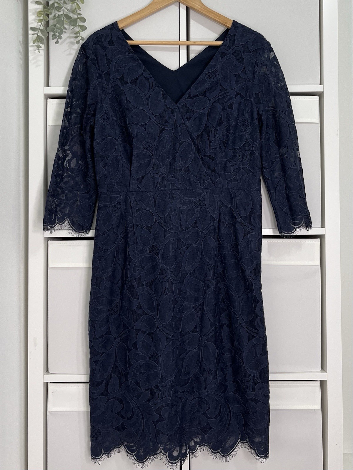 Jigsaw Navy Lace Sheath Dress Size 12 Lined Occasion Wedding Races