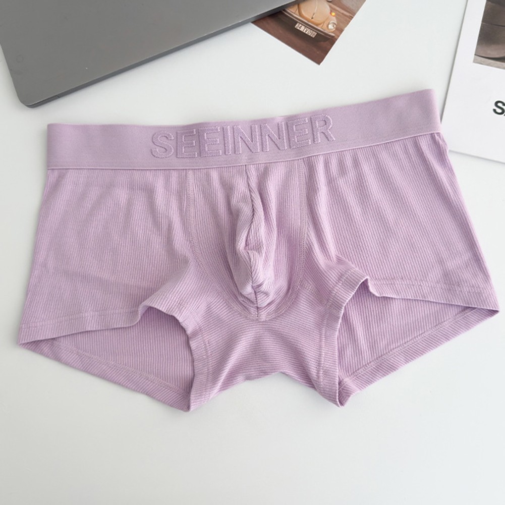 Daily Wear Men Boxer Briefs U Pouch Underwear Ribbed Design Breathable Fabric