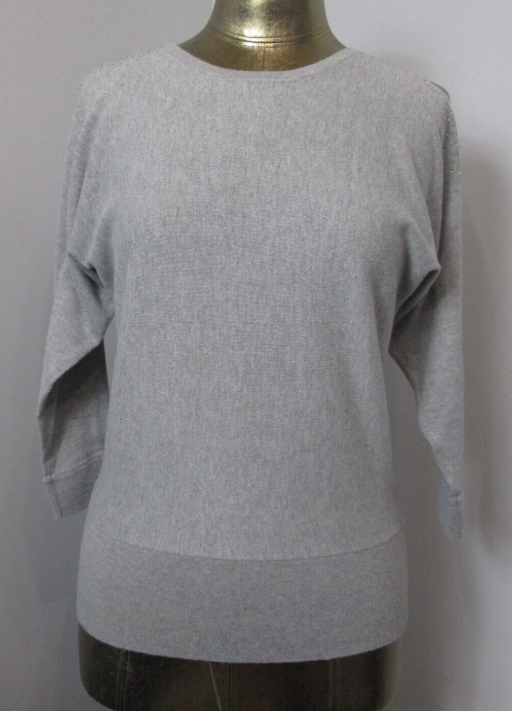Loft Gray Knit Top Womens Size M Chest 36 Cold Shoulder Sleeve Studded 220-33168