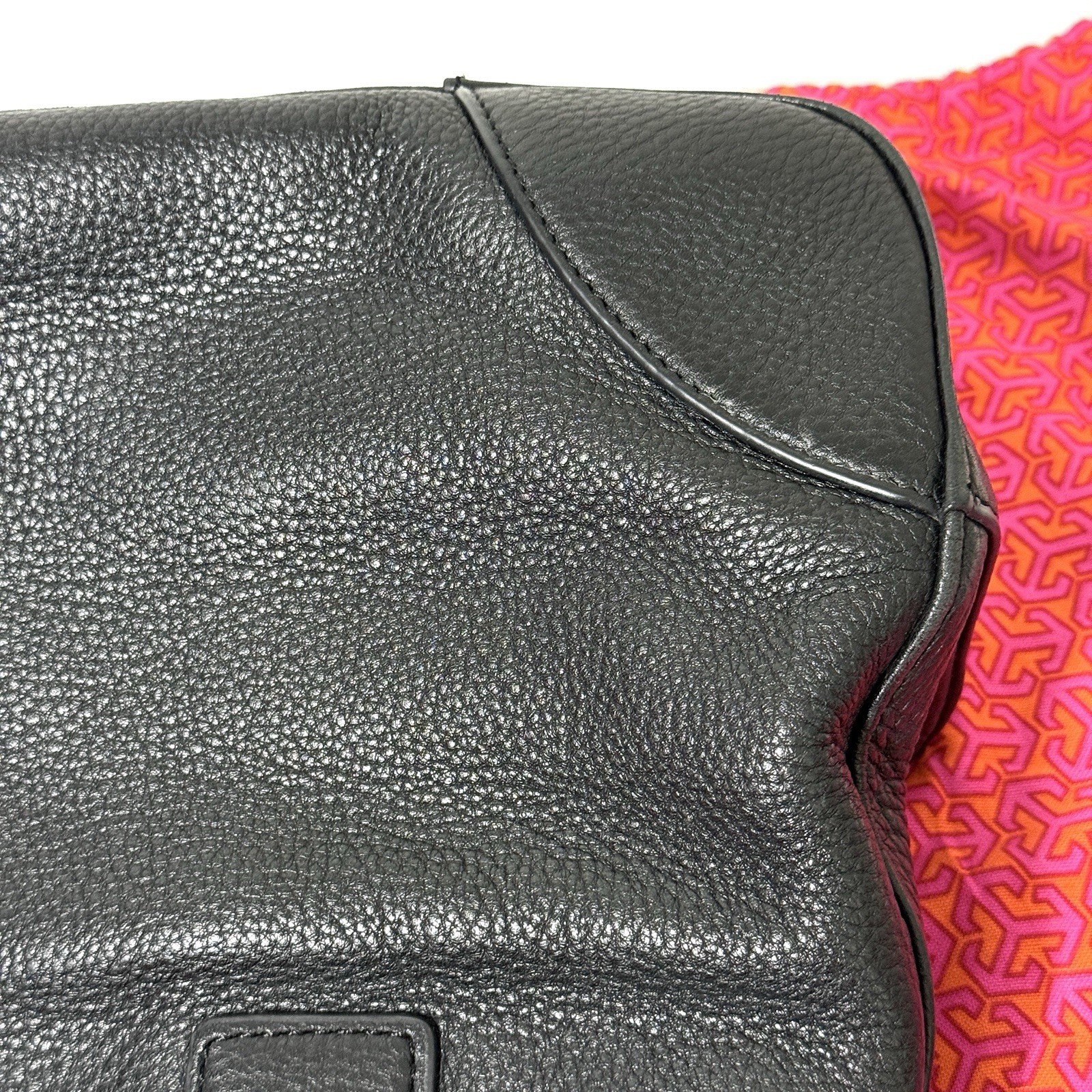 Tory Burch Robinson Triple Compartment Black Pebbled Leather Tote Shoulder Bag
