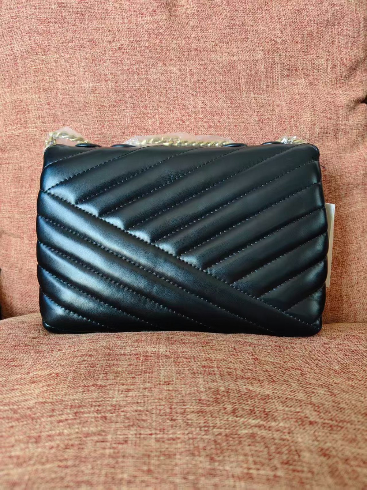 NEW Tory Burch Kira Chevron Black Leather/Rolled Brass Crossbody/Shoulder Bag
