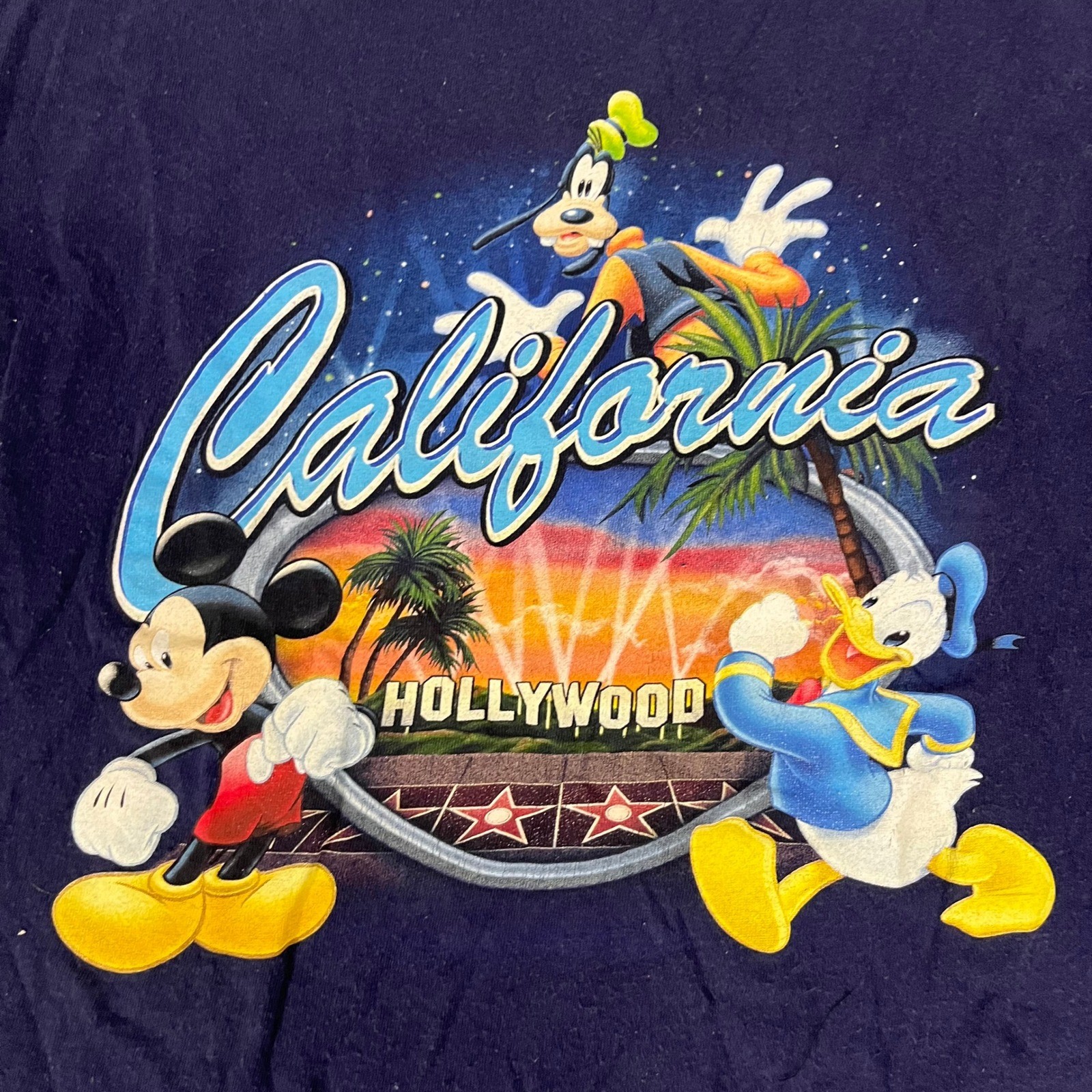 Disney T-Shirt Mens Size M Navy Blue California Hollywood Graphic Short Sleeve