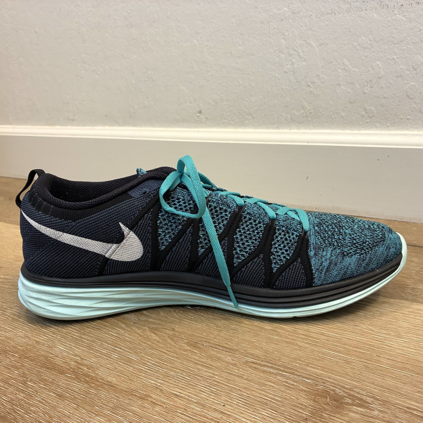 Nike Flyknit Lunar 2 Running Shoes Green Navy Teal Men’s US 14 Size 14