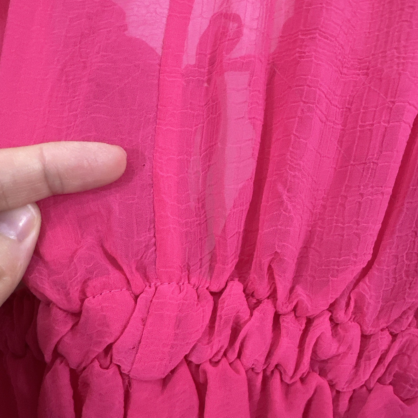 Umgee Hot Pink Sheer Ruffle Coquette Romantic Peasant Top Women’s Sz M