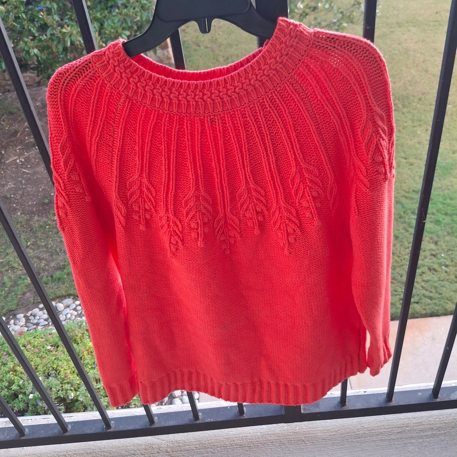 Talbots Women Orange Crew Neck Cable Knit Sweater Cotton Acrylic Blend Size M