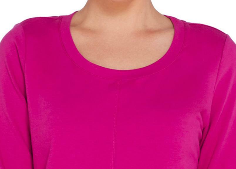 Denim & Co Essentials French Terry 3/4-Sleeve Hi-Low Tunic- Purple Pink, XXS