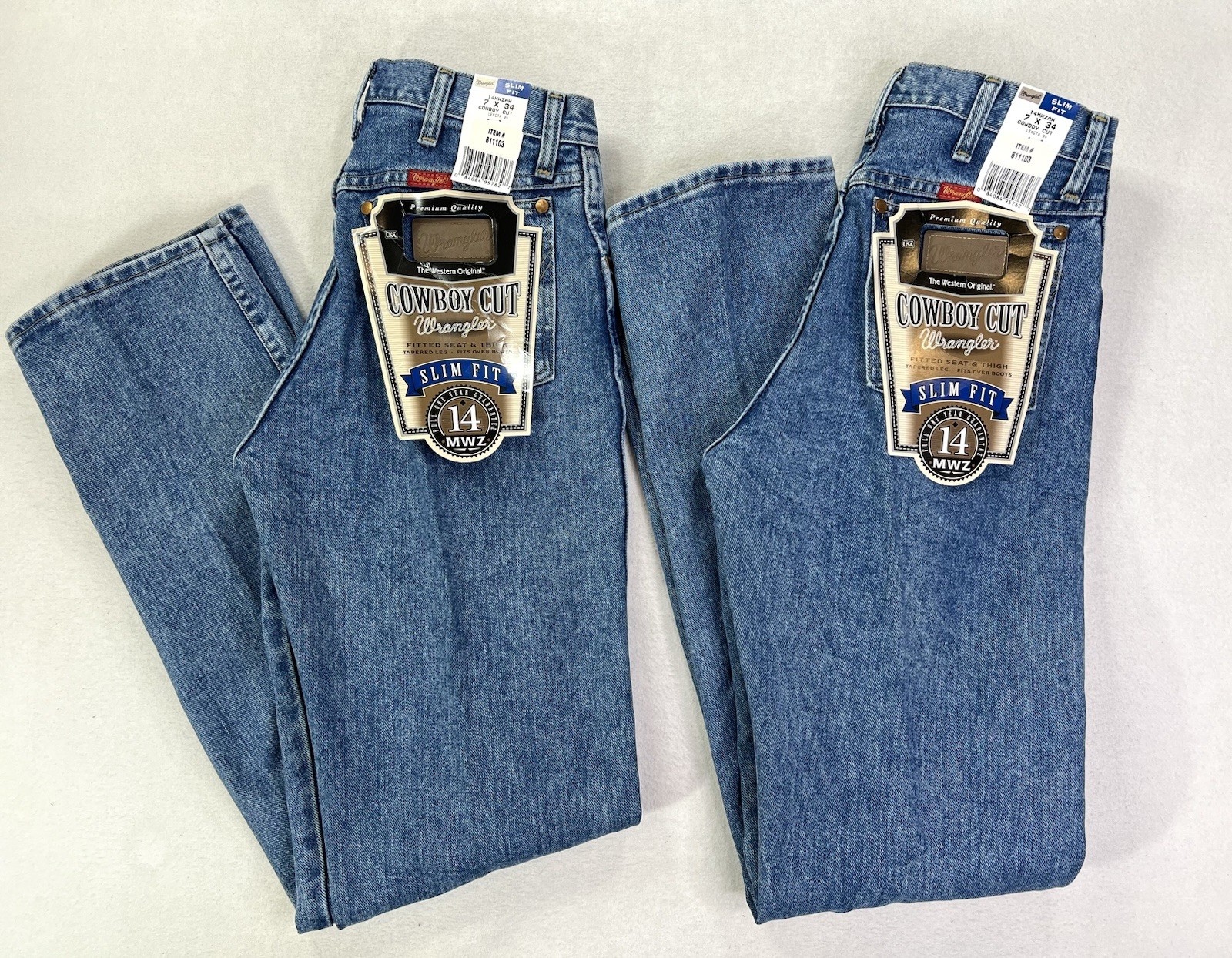 Lot of 2 Vintage Wrangler 14MWZ Jeans Women’s 7×34 Cowboy Cut Slim Fit Blue New