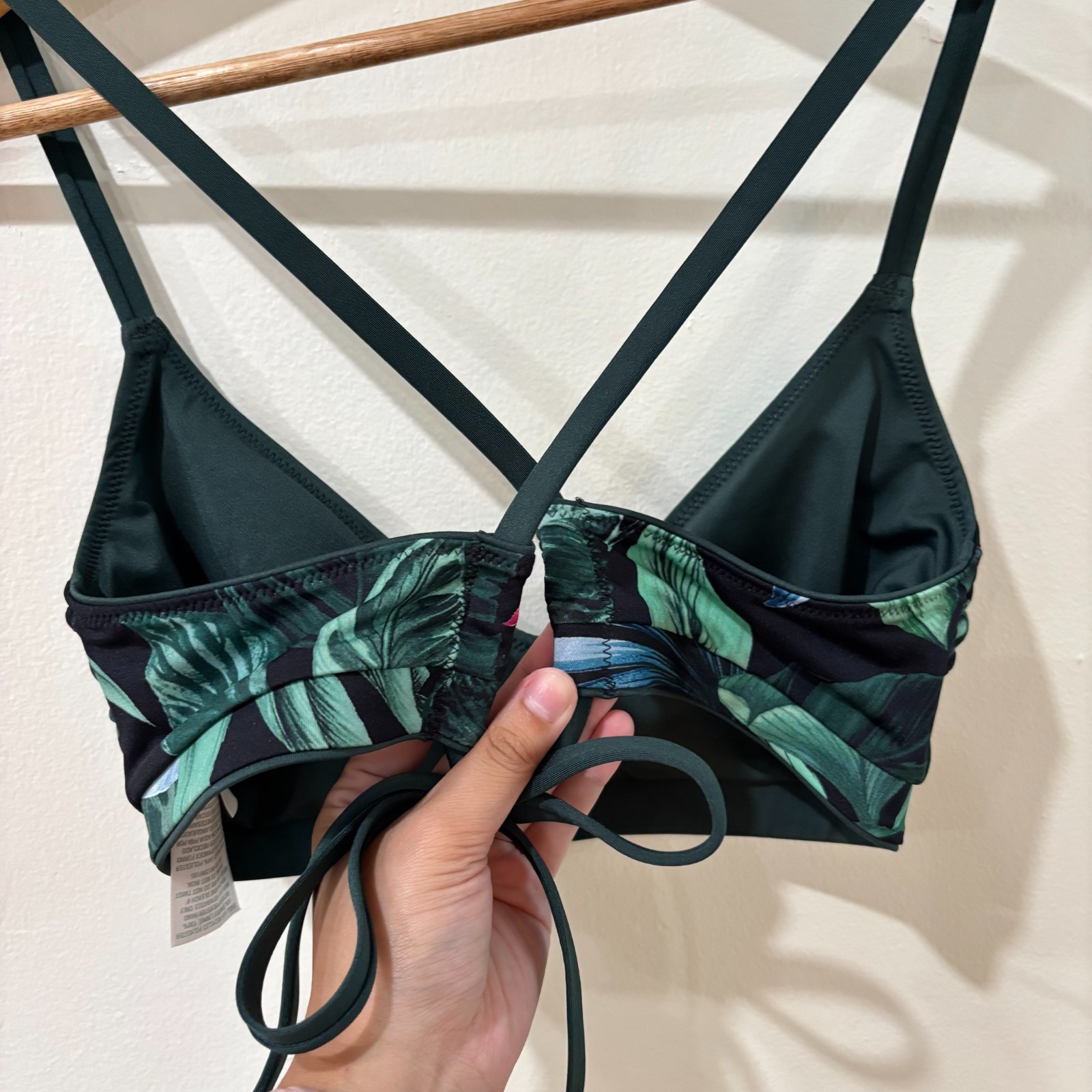 Kona Sol Tropical Palm Print Longline Bikini Top • Tropical palm and monstera le
