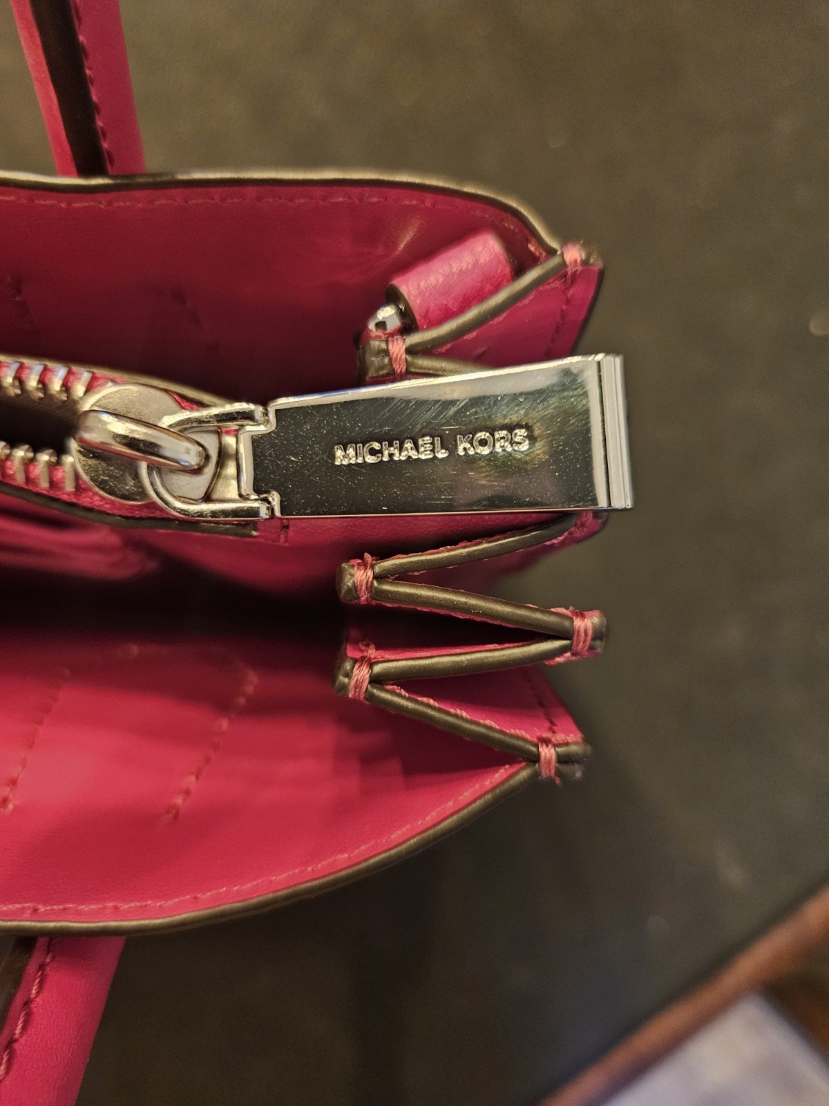 Michael Kors Pink Pebbled Satchel Bag with Zipper, Logo, Strap Accent & Dust Bag