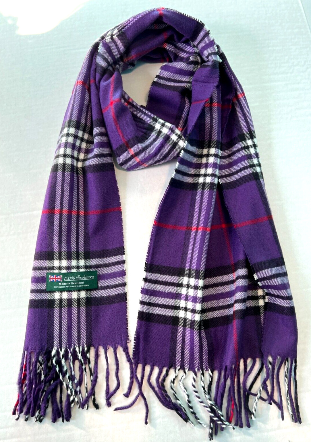 Womens Winter Warm SCOTLAND Made 100% CASHMERE Scarf Plaid Purple/Red/Black