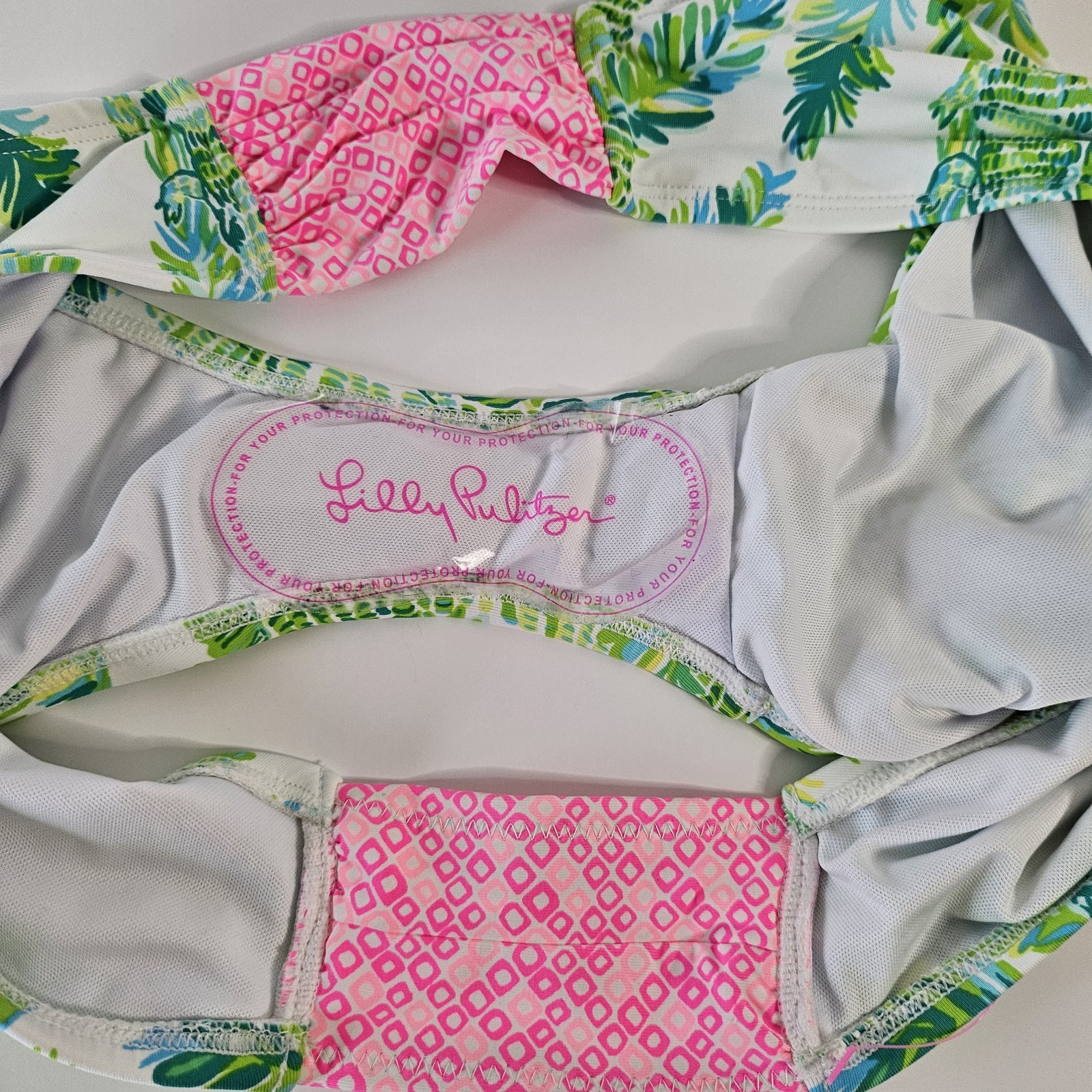Lilly Pulitzer Bikini Bottom Womens 14 Palm Print Pink Ruched Swim NWT Tropical
