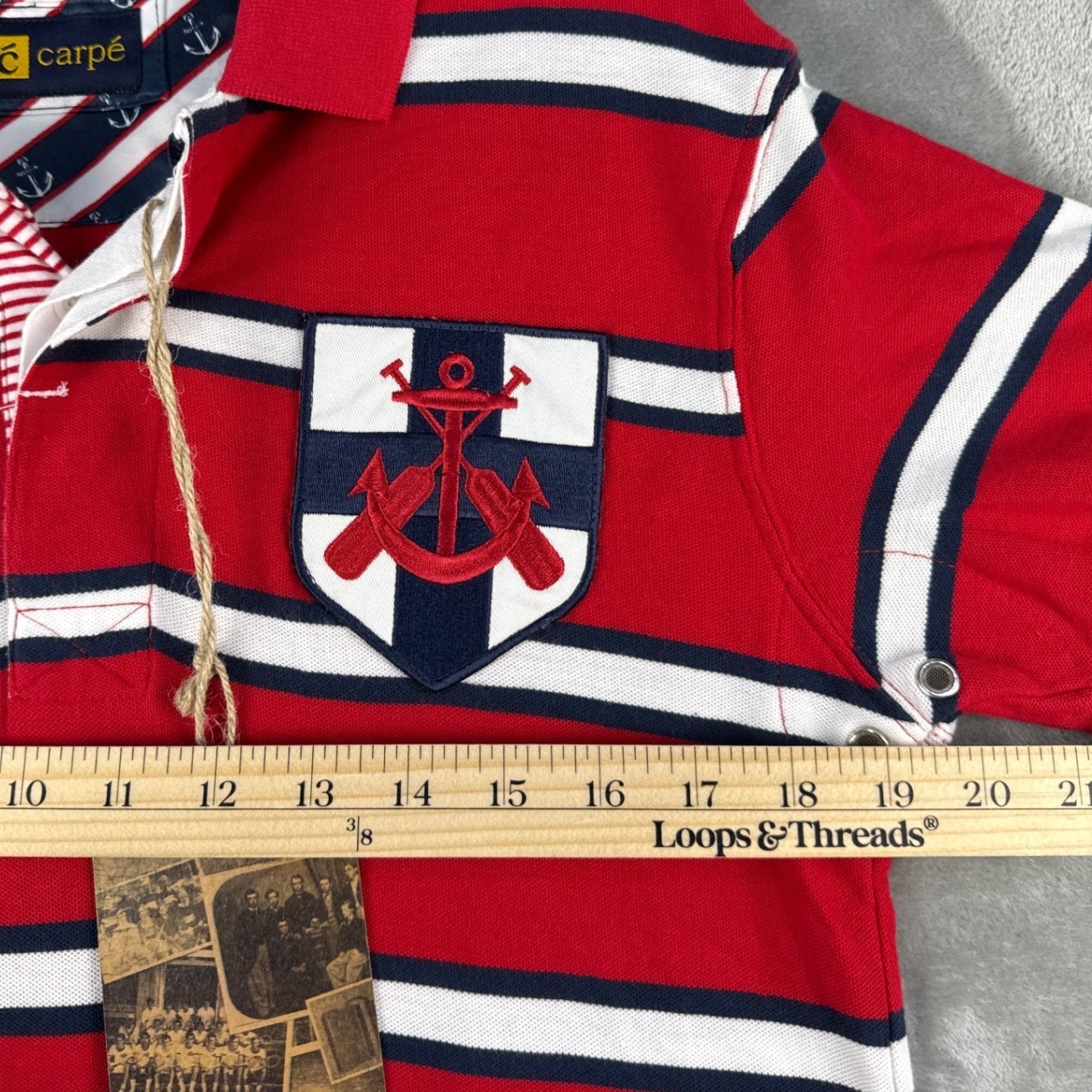 Carpe Mens Pier XIII Sailing Yachting Striped Polo Shirt Red White Blue Medium