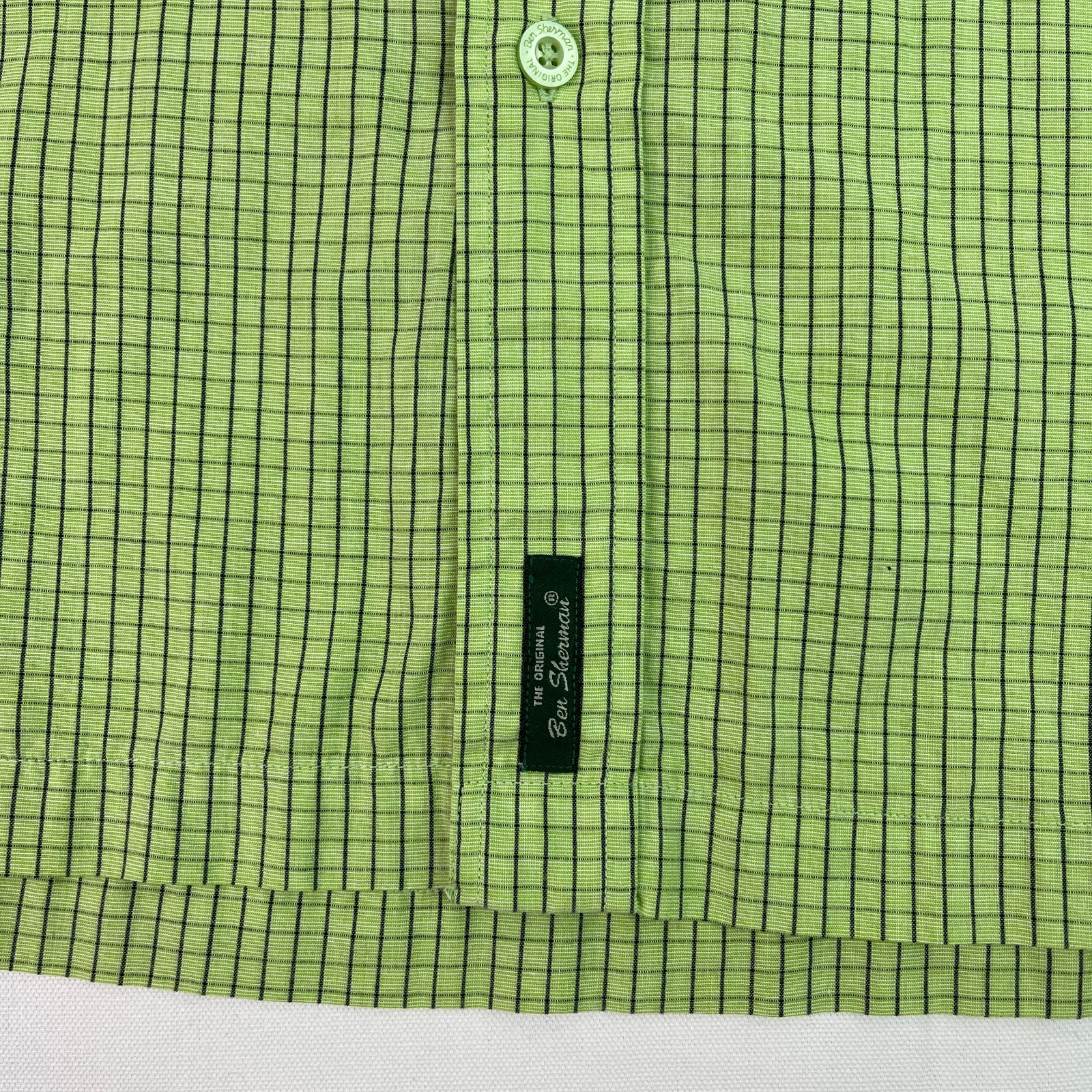 Ben Sherman Shirt L Green Check Short Sleeve Button Down