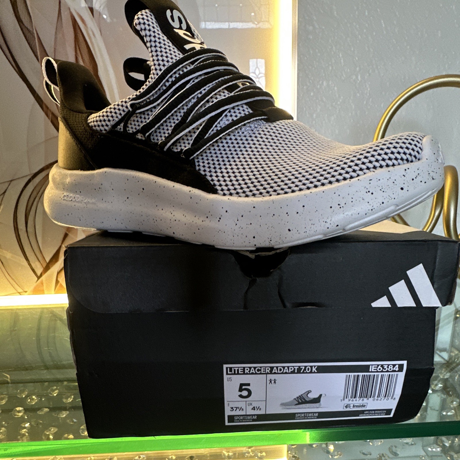 adidas Lite Racer Adapt 7.0 K Unisex Kids Slip-On Sneakers Black/White US 5