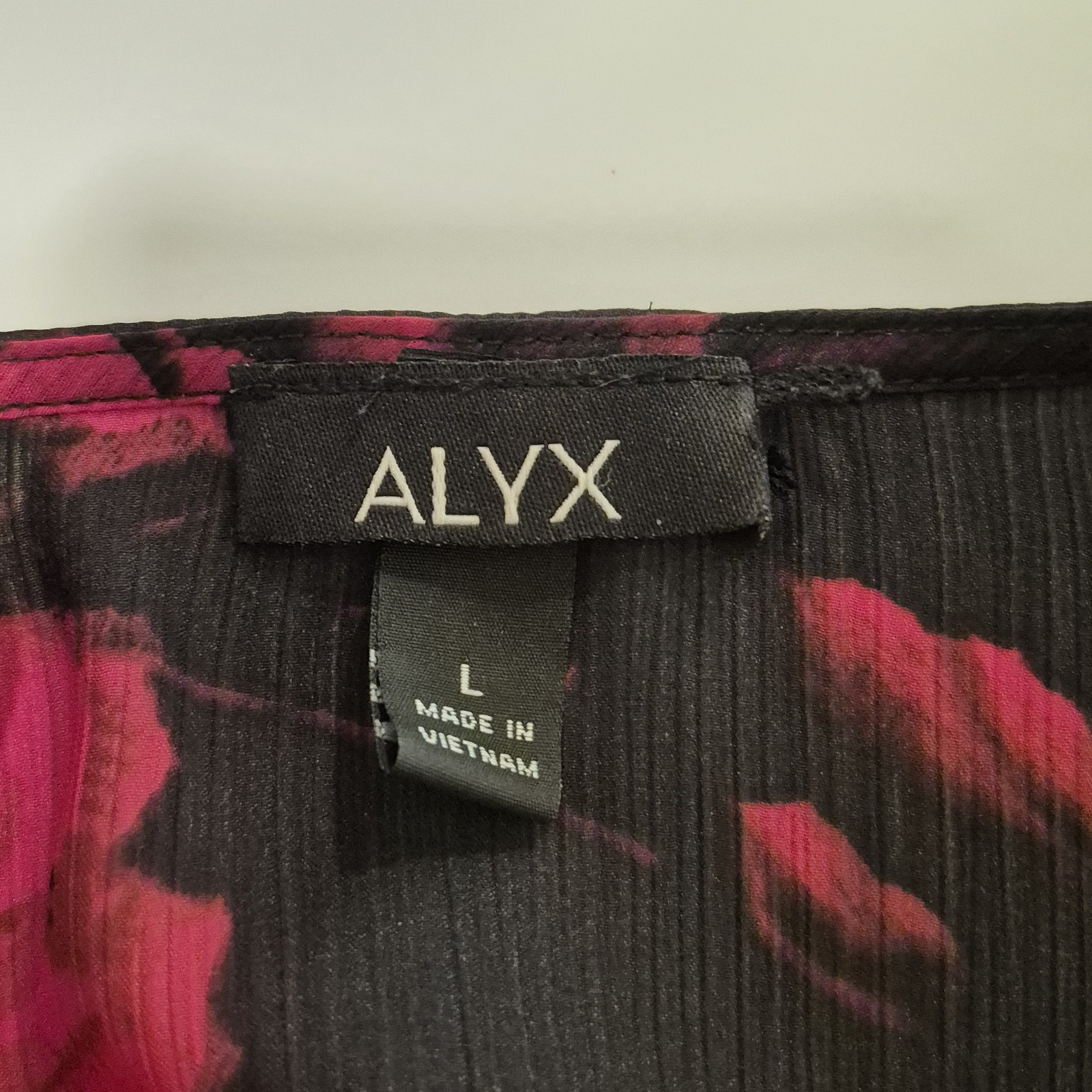 ALYX Womens Large Black Red Floral Semi Sheer Crinkle Blouse Bell Sleeve Top