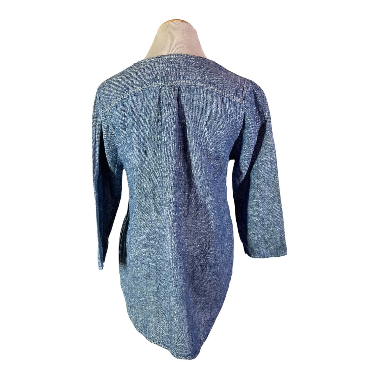 CP Shades Size XS 3/4 Sleeve Linen Top Pockets Blue