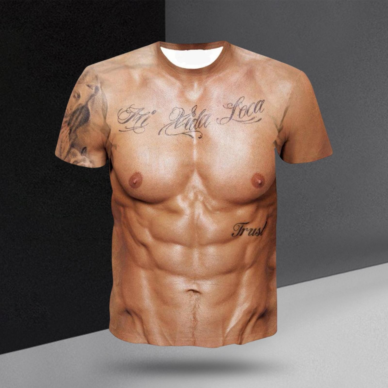 Funny 3D Muscle Printed Men’s Short Sleeve T Shirt Summer Tees Tee Tops