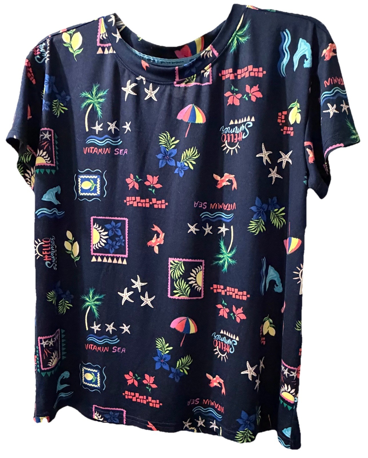 NWT Joyspun Dreamy Soft Pajama Set Medium Tropical Blue Pockets Loungewear