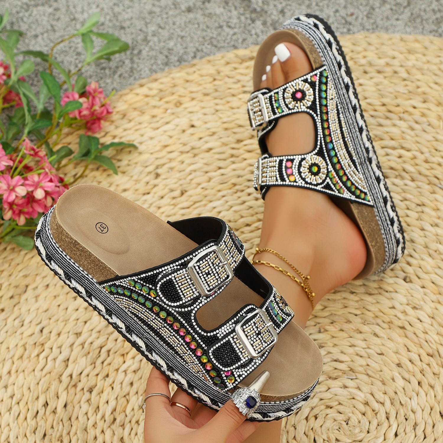 Women Arch Support Sandals, Cork Footbed Summer Beach Walking Slides
